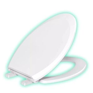 Evekare Night Glow Toilet Seat Soft Closing, Elongated with Green Glow Plastic